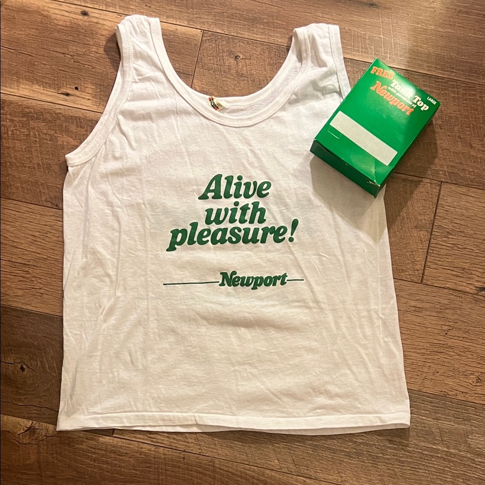 Vintage Newport White Tank with ‘Alive with Pleasure!’ Text